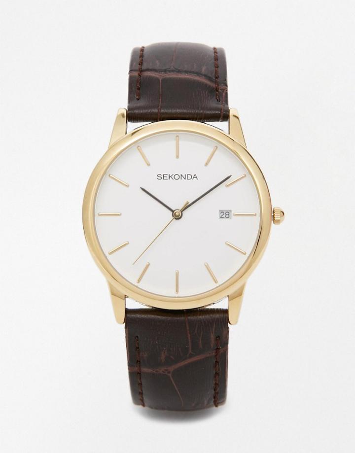 Sekonda Leather Strap Watch With Gold Plated Dial Exclusive To Asos - Brown