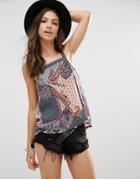 Young Bohemians Strap Detail Cami Top In Paisley Patchwork Print - Multi