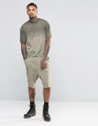 Asos Drop Crotch Jersey Jumpsuit In Dip Dye Khaki - Light Khaki