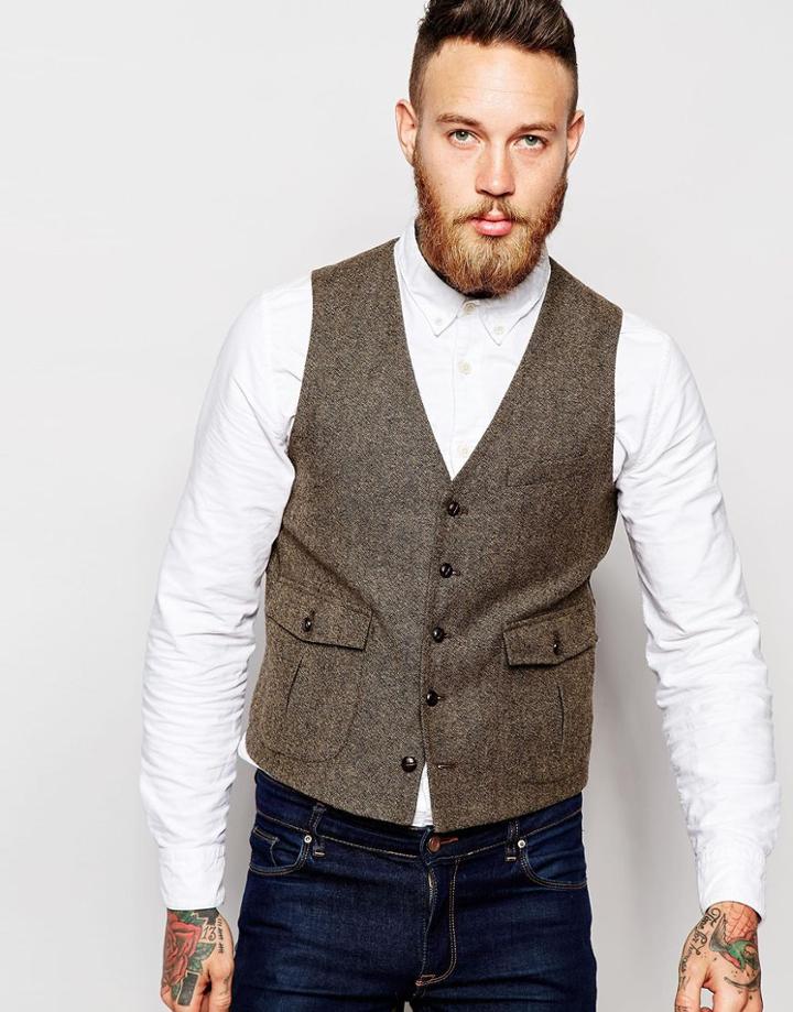 Asos Slim Vest In Donegal - Brown