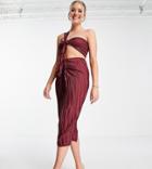 Missguided Tall Midi Skirt With Ruched Front In Plum - Part Of A Set-purple