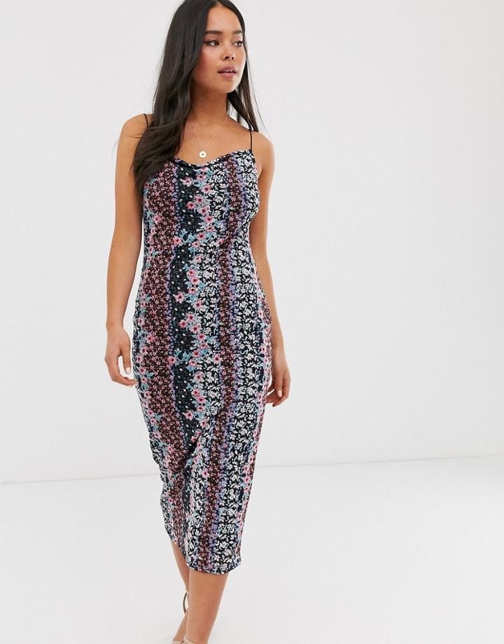 Miss Selfridge Mesh Midi Dress In Floral Print - Black