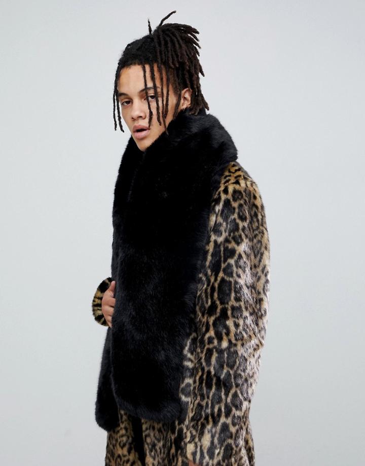 Asos Design Faux Fur Scarf In Black - Black