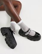 Asos Design Mistify Chunky Mary Jane With Flower Trim In Black Patent