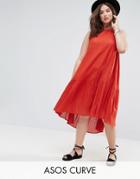 Asos Curve Midi Swing Dress In Dobby - Red