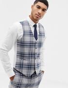 Asos Design Skinny Suit Vest In Gray Oversized Check - Gray