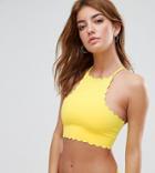Missguided Exclusive High Neck Scallop Bikini Top - Yellow