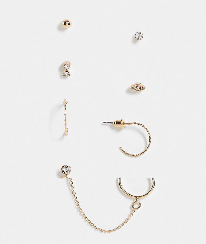 Topshop Dainty Chain 7 X Multipack Earrings In Gold