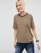 Asos T-shirt In Stripe With Contrast Trim - Navy