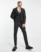 Bolongaro Trevor Skinny Fit All Over Bee Embroidered Suit Pants-black