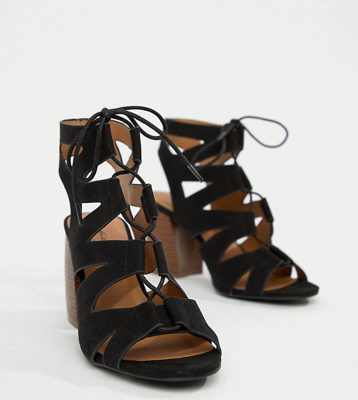 Qupid Lace Up Block Heel Sandals - Black