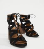 Qupid Lace Up Block Heel Sandals - Black