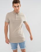 Asos Longline Muscle Polo With Bound Curved Hem In Beige - Beige