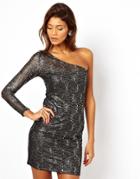 Lipsy Lace Dress With One Shoulder - Multi