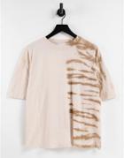 Topshop Sand Placement Tie Dye Boyfriend T-shirt In Sand - Part Of A Set-neutral