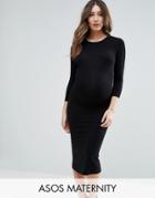 Asos Maternity Midi Bodycon Dress With Long Sleeves - Black
