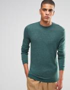 Asos Merino Wool Crew Neck Sweater In Green - Glen