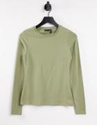 Asos Design Ultimate Slim Fit T-shirt With Long Sleeves In Organic Cotton In Khaki-green