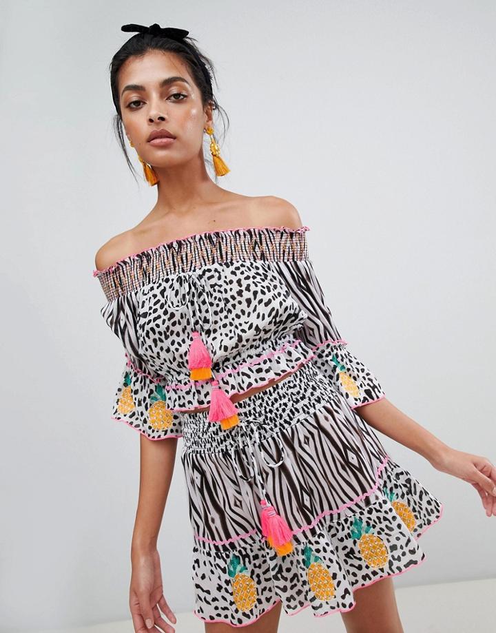 River Island Beach Skirt In Animal Print-black