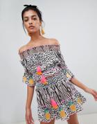 River Island Beach Skirt In Animal Print-black