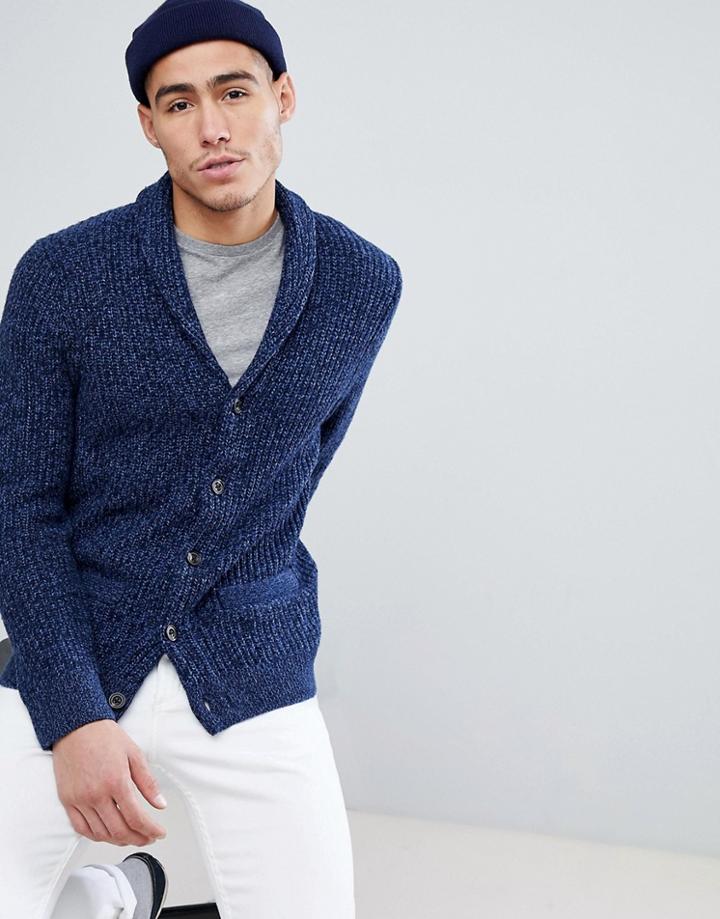 Abercrombie & Fitch Shawl Collar Knit Cardigan In Navy Marl - Navy