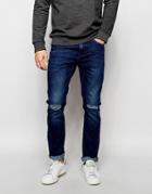 Produkt Mid Wash Jeans With Rips In Skinny Fit - Dark Blue