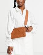 Asos Design Leather Multi Gusset Crossbody Bag With Weave In Brown