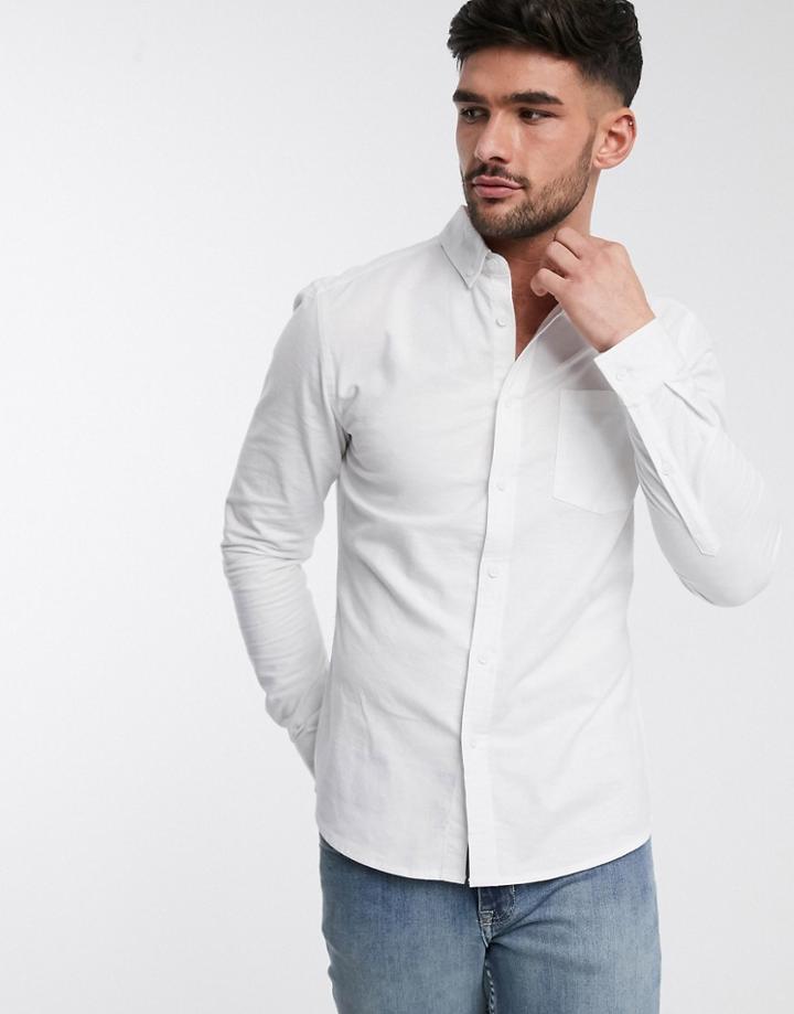 Asos Design Organic Skinny Fit Casual Oxford Shirt In White