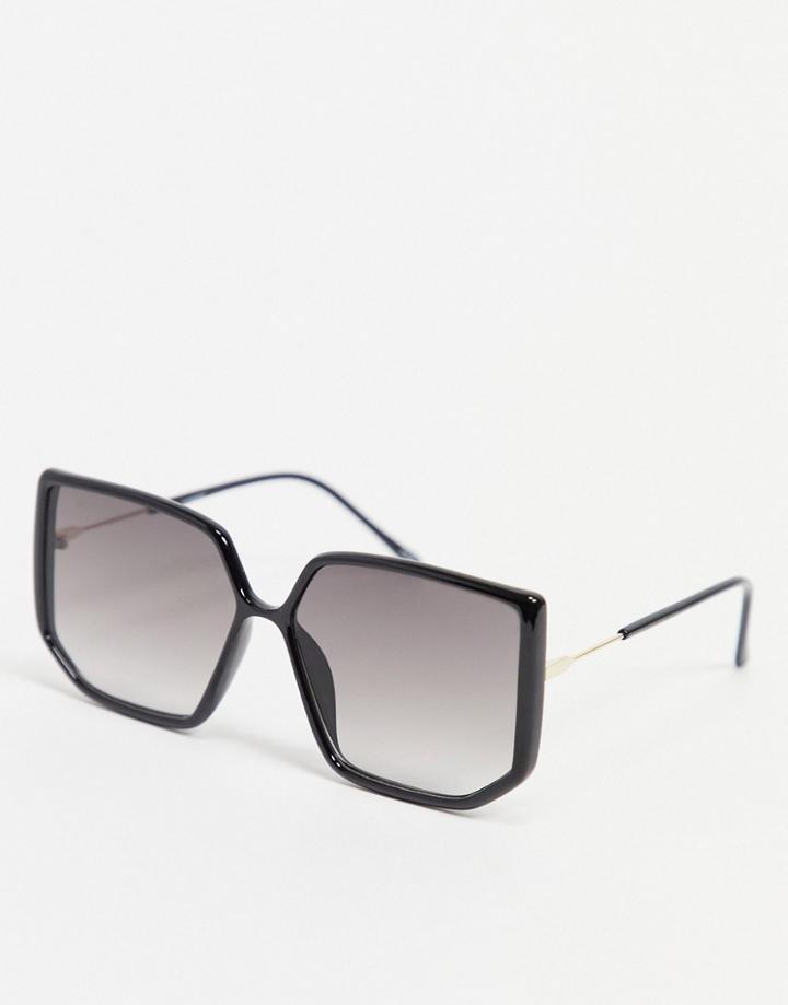 Asos Design 70s Fine Tubular Oversized Sunglasses In Shiny Black