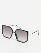 Asos Design 70s Fine Tubular Oversized Sunglasses In Shiny Black