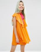 Asos High Neck Ruffle Shift Mini Dress - Orange