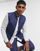 Asos Design Slim Nehru Vest With Mandarin Collar In Navy
