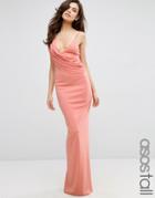 Asos Tall One Shoulder Cami Cowl Front Maxi Crepe Dress - Blush