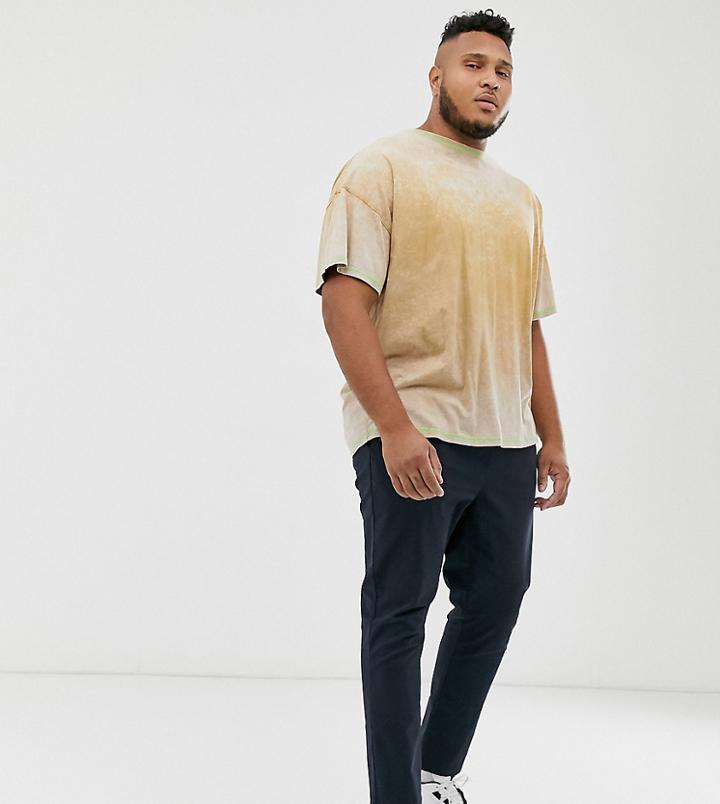 Asos Design Plus Slim Chinos With Elastic Waist In Navy