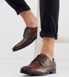 Asos Design Wide Fit Lace Up Shoes In Brown Leather With Natural Sole