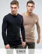 Asos Longline Muscle Long Sleeve T-shirt 2 Pack - Multi