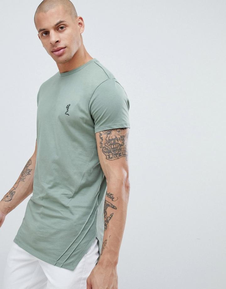Religion Muscle Fit T-shirt With Pleated Hem In Green - Green
