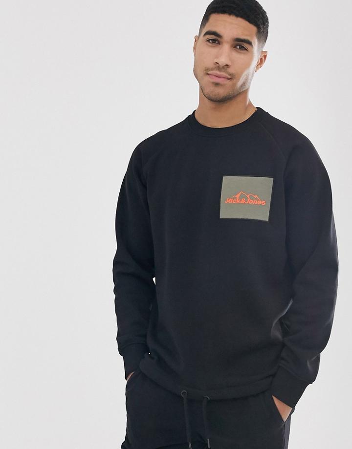Jack & Jones Originals Square Logo Crew Neck Sweat In Black