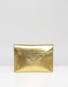 Leather Satchel Company Clutch Bag In Antique Gold - Gold