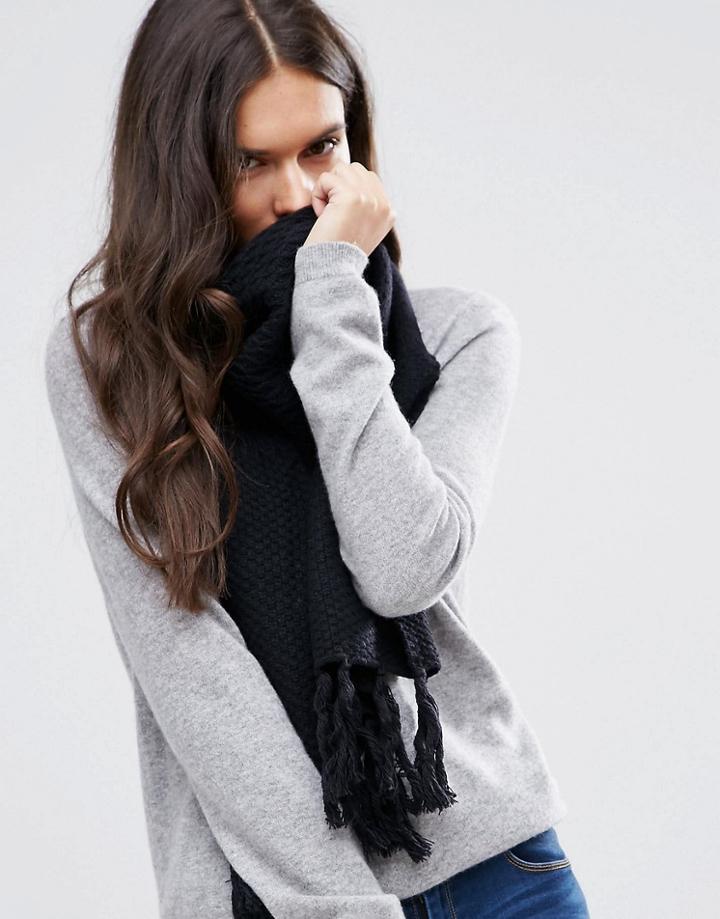 Alice Hannah Woven Stitch Knit Scarf - Black