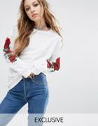 Milk It Vintage Long Sleeve Top With Sleeve Roses - White
