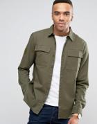 Pull & Bear Military Shirt With Double Pockets In Khaki - Green