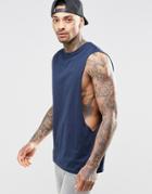 Asos Sleeveless T-shirt With Extreme Dropped Armhole In Navy - Navy