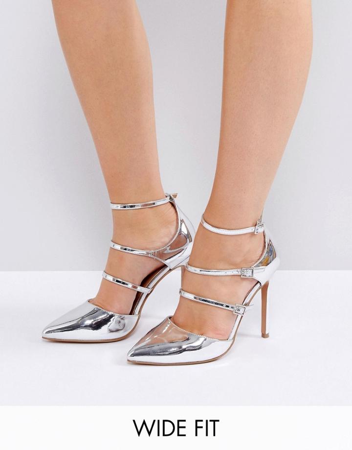 Asos Palace Wide Fit Pointed Heels - Silver