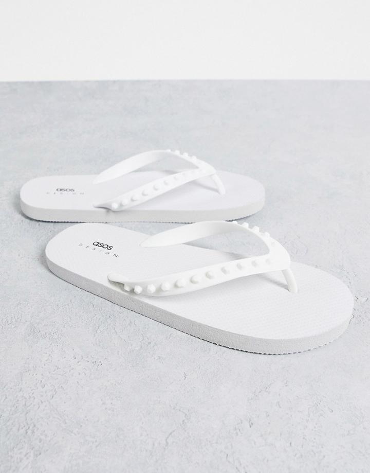 Asos Design Flip Flop With Rubber Studs In White