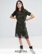 Asos Tall T-shirt Dress With Lace Inserts In Leopard Print - Multi