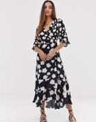 Allsaints Delana Caro Floral Print Wrap Maxi Dress-black