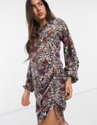 Vero Moda Body-conscious Mini Dress With Ruching Detail In Mixed Floral-pink