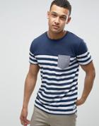 Jack & Jones Stripe T-shirt With Contrast Pocket - Navy