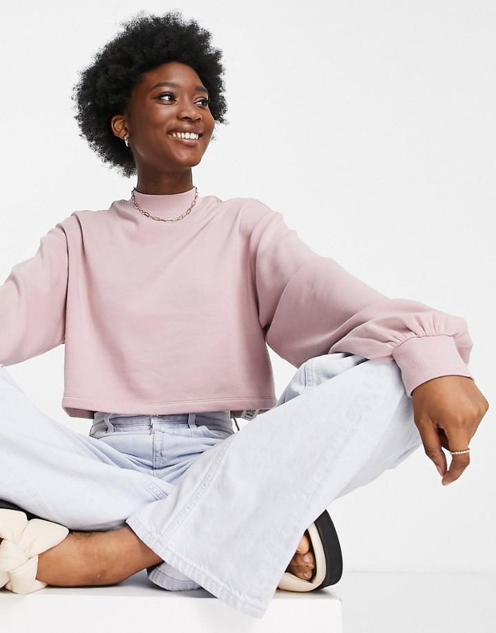 Asos Design Boxy High Neck Sweatshirt In Mink-pink